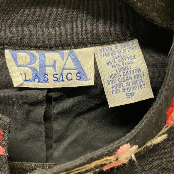 Vintage BFA Classics Cotton Flax Floral Embroidered Jacket Art to Wear SP - Picture 7 of 7